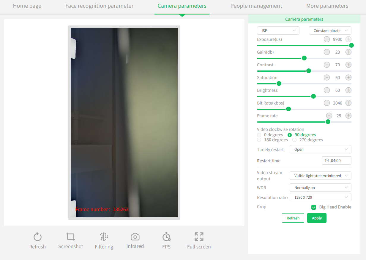Camera parameters | Face Terminal UI Sim