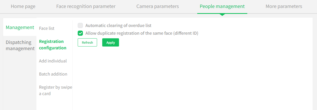 Register Configuration Software Ui Registration configuration | Face Terminal UI Sim